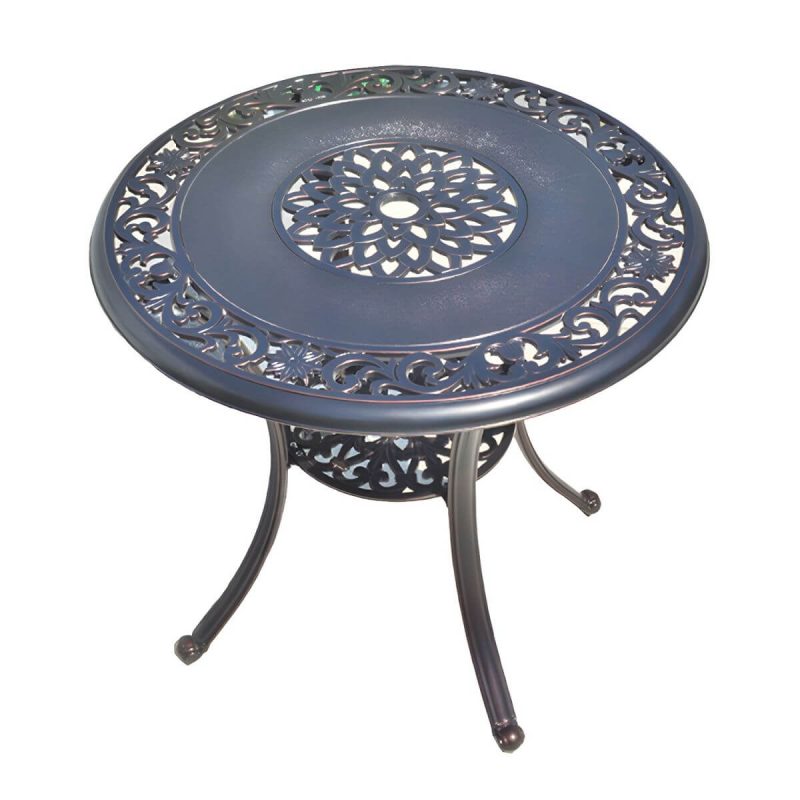 Französischer Landhaus-Patio-Tisch im Freien Aluminiumrahmen Beistelltisch - Nur Tisch 31,5"L x 31,5"B x 27,6"H Braun