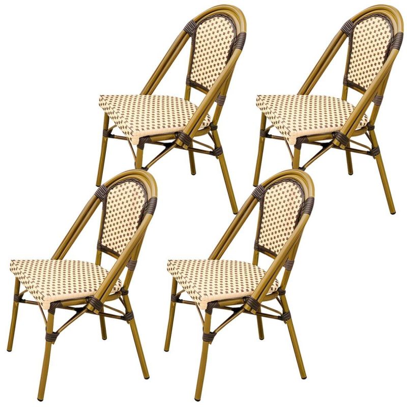 21" Breiter Tropischer Outdoor-Stuhl Rattan Armlehnen Esszimmer Seitenstuhl - Tan 4-teiliges Set