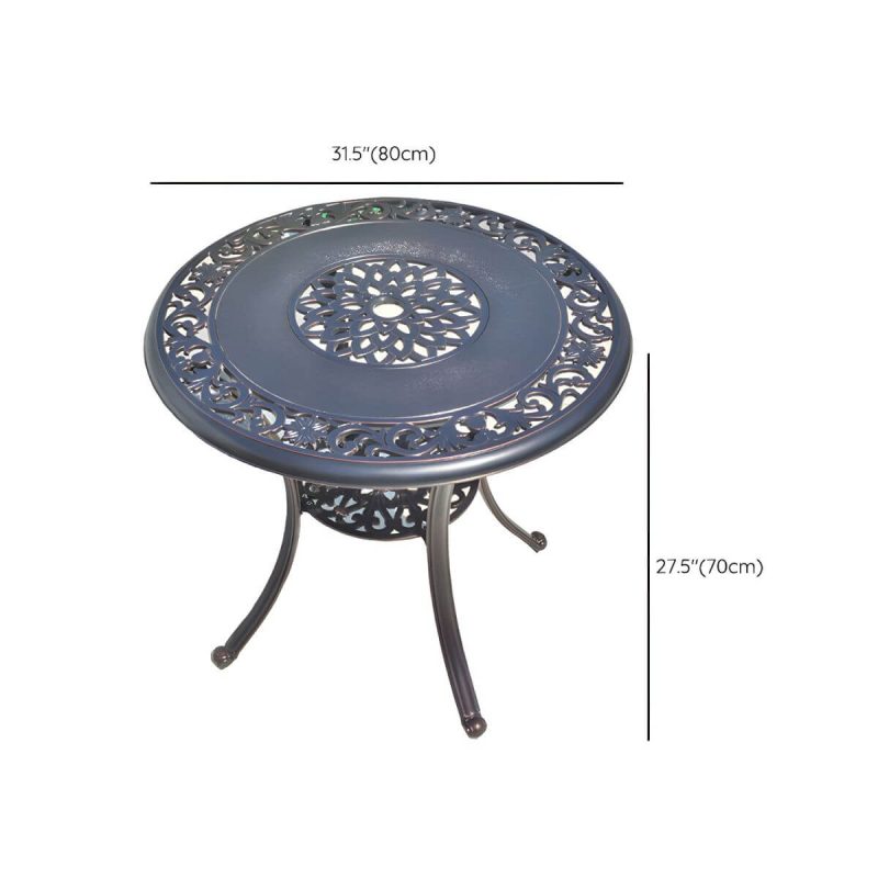 Dimension of Französischer Landhaus-Patio-Tisch im Freien Aluminiumrahmen Beistelltisch - Nur Tisch 31,5"L x 31,5"B x 27,6"H Braun