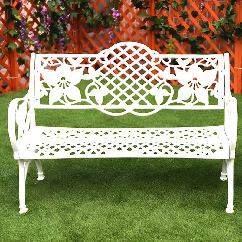 Moderne Metall-Gartenbank mit Beinen, wasserbeständig für den Außenbereich - Bronze 46"L x 24"B x 31"H