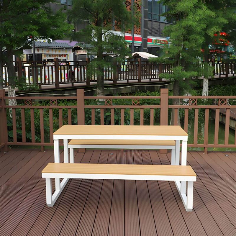 Zeitgenössischer unbehandelter rechteckiger Picknicktisch UV-beständiger Picknicktisch - 59"L x 69"B x 29"H Sonnenschirmloch nicht enthalten Nur Aluminiumtisch
