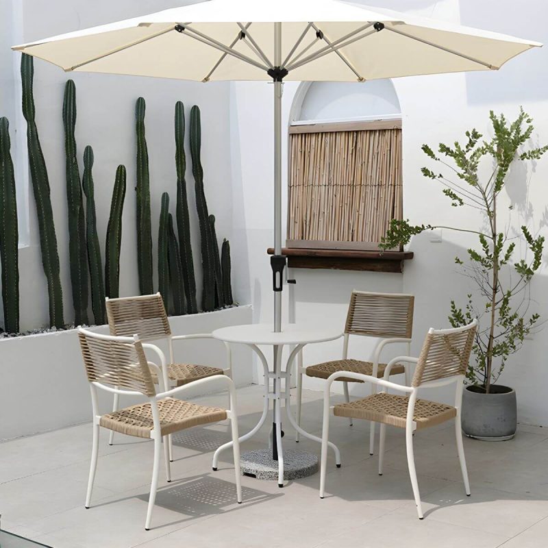 Zeitgenössischer Esstisch Weißer Outdoor-Tisch mit Metallgestell - Weiß 27,6"L x 27,6"B x 28,7"H Runder Tisch nur