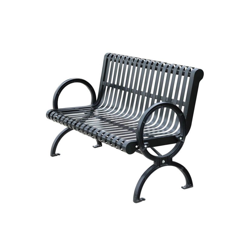 "Industrial Park Bench with Waterproof Steel Seating in Black - Water Resistant and Non-Foldable" - 47"L x 17"B x 16"H
