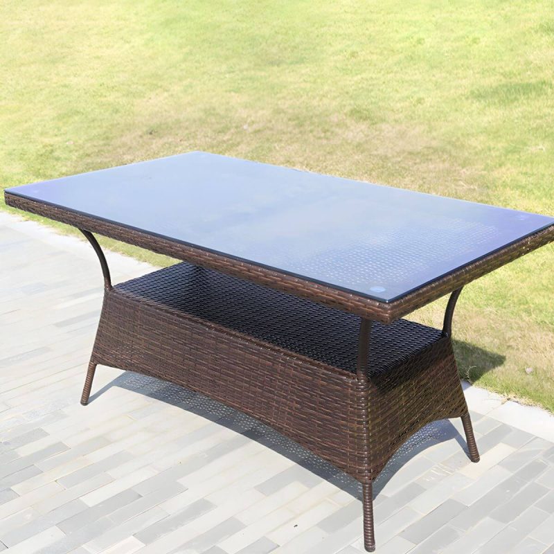 Rattan Esstisch Zeitgenössischer Außentisch mit Metallgestell - Nur Tisch 59"L x 31"B x 28"H