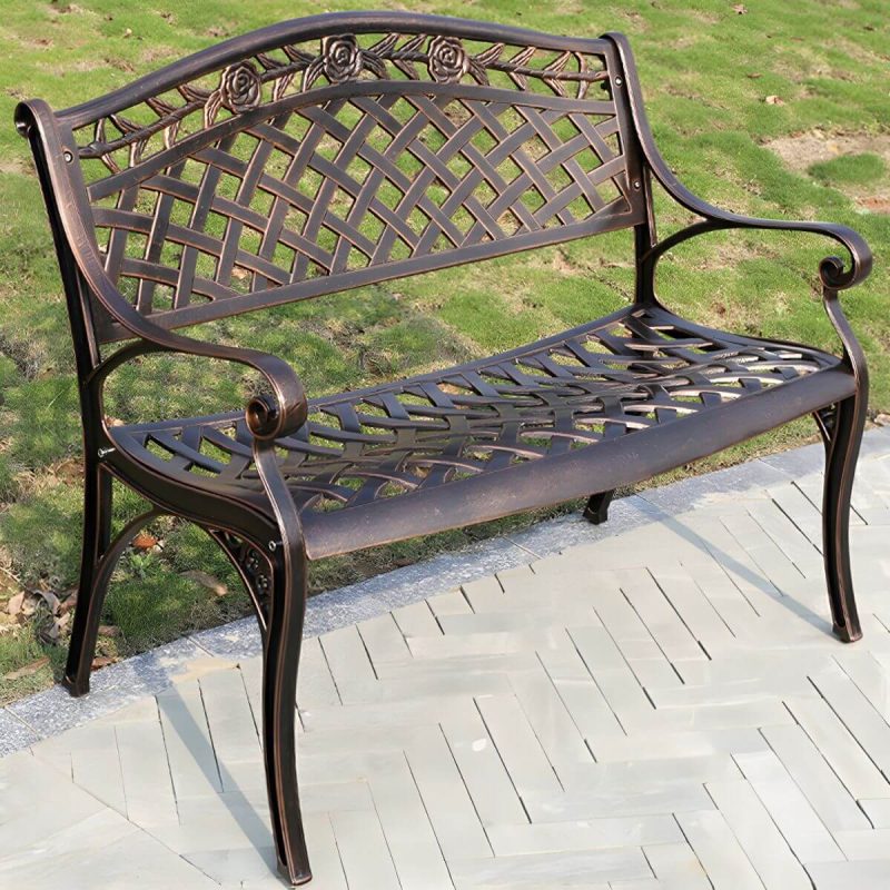 Bohemian Metall Parkbank mit wasserdichtem Design und geschwungenen Armlehnen - Kupfer 39"L x 24"B x 34"H