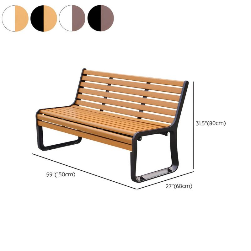Dimension of Industrial Metal Park Bench with Waterproof Aluminum Seating in Brown Color - Yellow-Brown White 59"L x 27"W x 31.5"H
