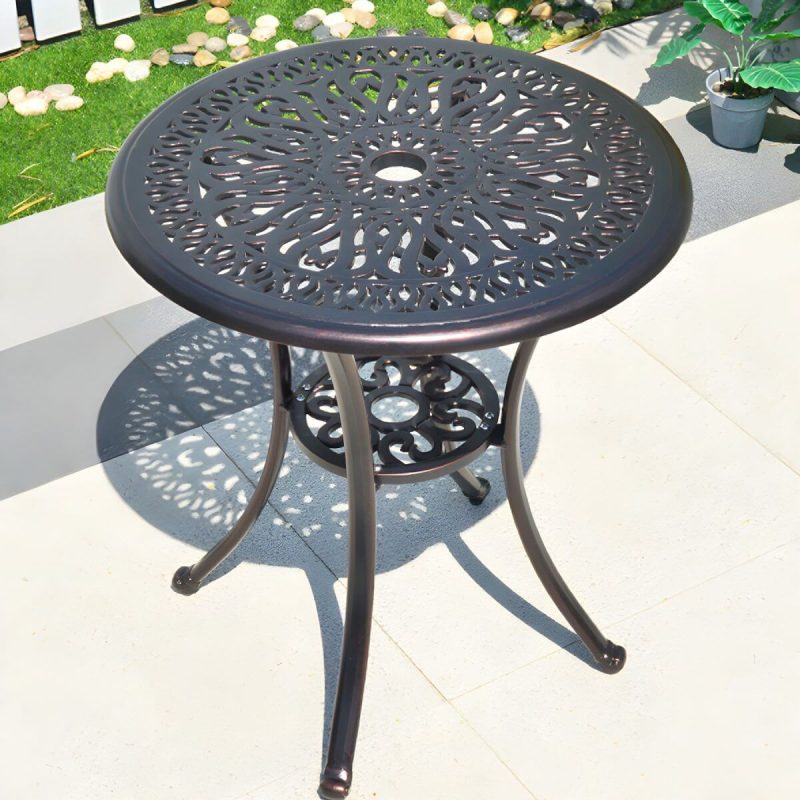 Französischer Landhaus-Patio-Tisch im Freien Aluminiumrahmen Beistelltisch - Nur Tisch 24"L x 24"B x 22"H Braun