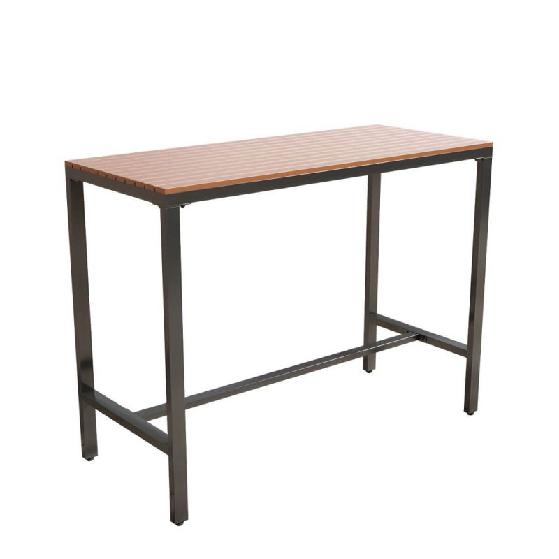 Metall- und Holz-Patio-Tisch Rechteckig Industrial No Distressing Bar Tisch - 120 x 60 x 105 cm Brauner Tisch Nur