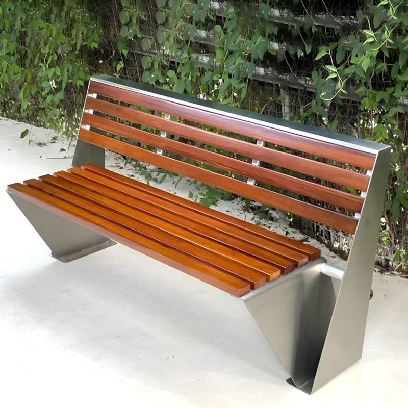 Ohne Armlehnen Industriestil Outdoor-Bank mit Holzsitz und Metallrahmen - Gelb-Braun 59''L x24"B x 31,5"H