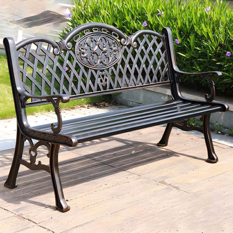 Bohemian Metall Parkbank mit wasserdichtem Design und geschwungenen Armlehnen - Kupfer 51"L x 25"B x 33"H