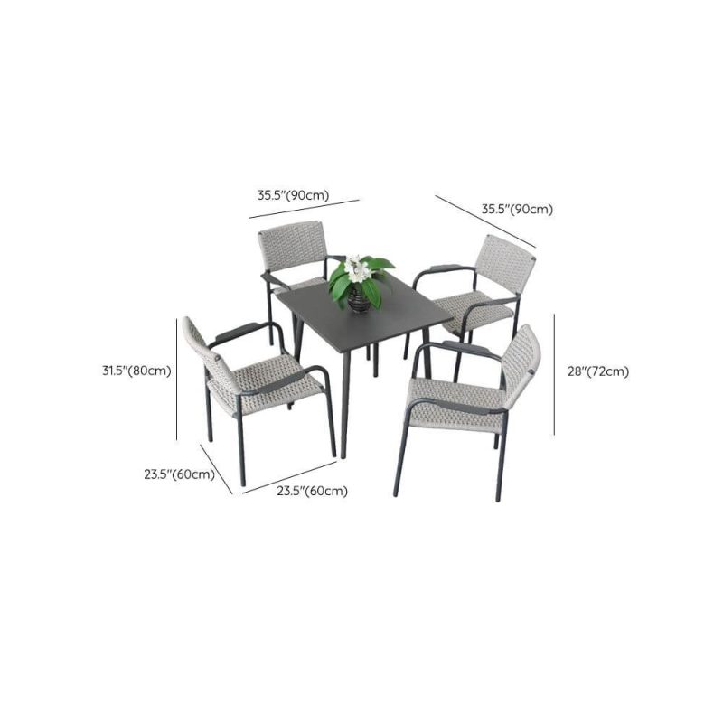 Dimension of Upholstered Square Outdoor Dining Set, Weather-tolerant Ink 5-piece with Chair and Table, 35.4"L x 35.4"W x 28.3"H, Table & 4 Chairs