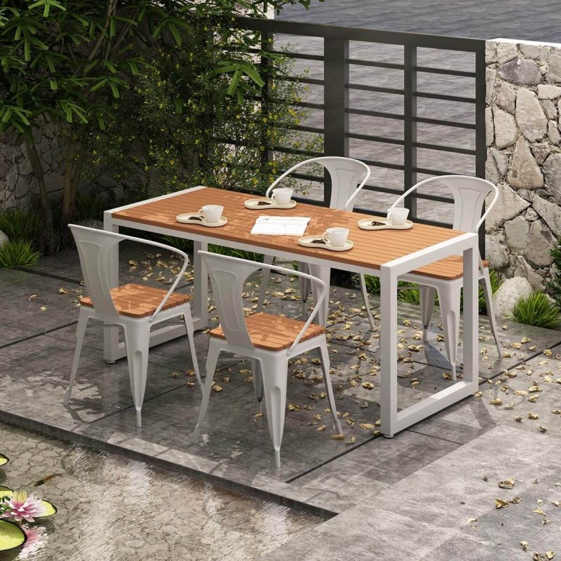 Einfaches, UV-beständiges rechteckiges Eisen-Patio-Esstisch in Mitternachtsschwarz/Kreide - Schwarz 47,2"L x 23,6"B x 29,5"H Nur Tisch