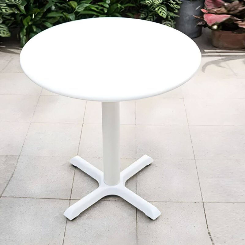 Metall-Patio-Tisch im zeitgenössischen Stil, wasserbeständig in Weiß - 27,6"L x 27,6"B x 28,3"H Rund