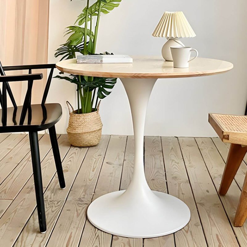 Zeitgenössischer Stil Holz-Patio-Tisch rund mit Metallbeinen in Natur/Braun - Natur Finish 31,5"L x 31,5"B x 28,7"H Nur Tisch