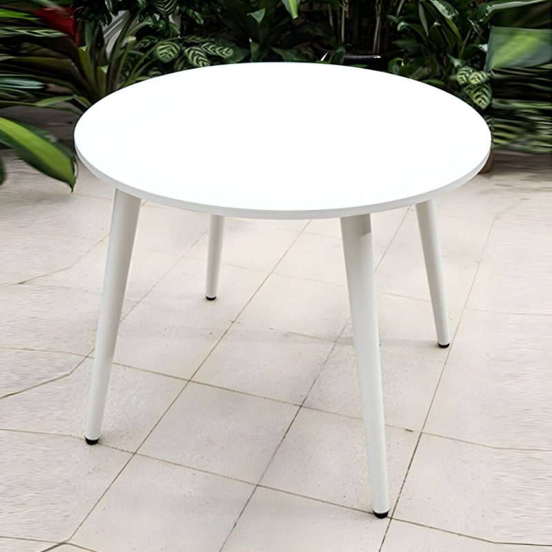 Metall-Patio-Tisch im zeitgenössischen Stil, wasserbeständig in Weiß - 35,4"L x 35,4"B x 28,3"H Rund