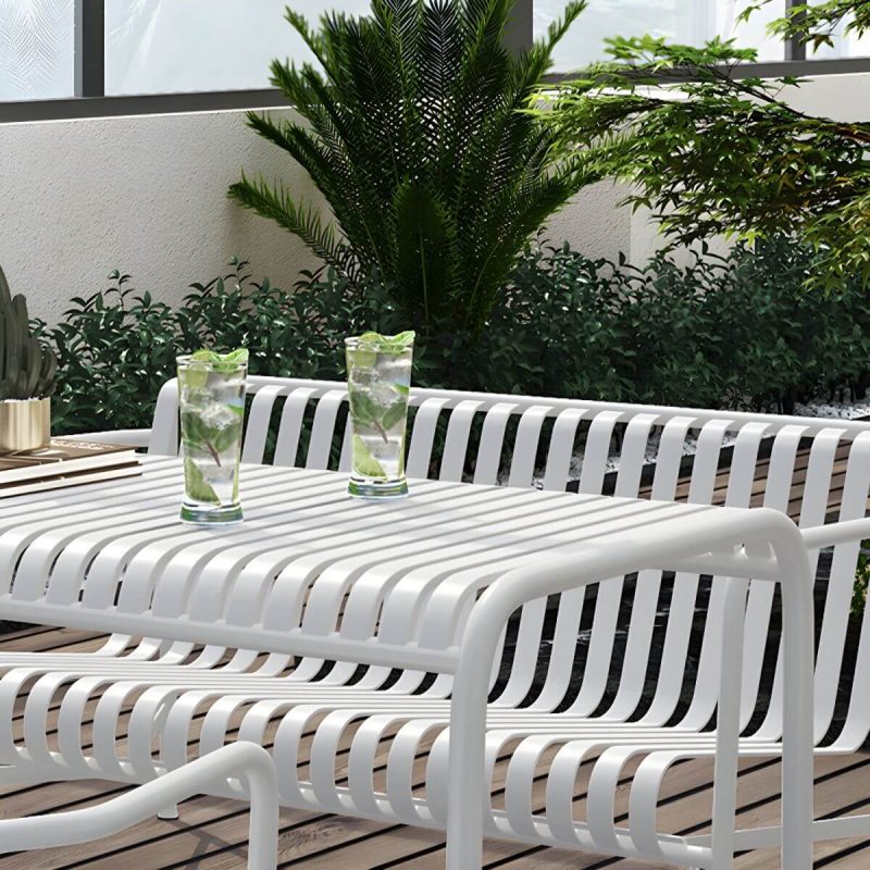 Weißer Metall-Patio-Tisch im zeitgenössischen Stil, wasserbeständig für den Außenbereich - Nur Tisch 120 cm L x 70 cm B x 75 cm H Rechteckig