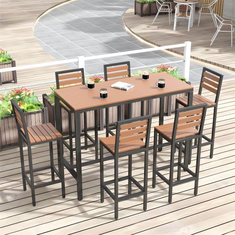 Metall- und Holz-Patio-Tisch Rechteckig Industrial No Distressing Bar Tisch - 120 x 60 x 105 cm Schwarzer Tisch Nur