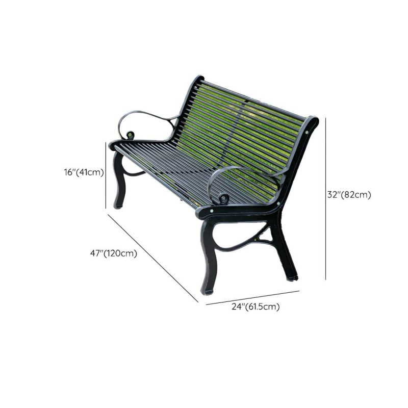 Dimension of "Industrial Park Bench with Waterproof Steel Seating in Black - Water Resistant and Non-Foldable" - 47"L x 24"W x 32"H