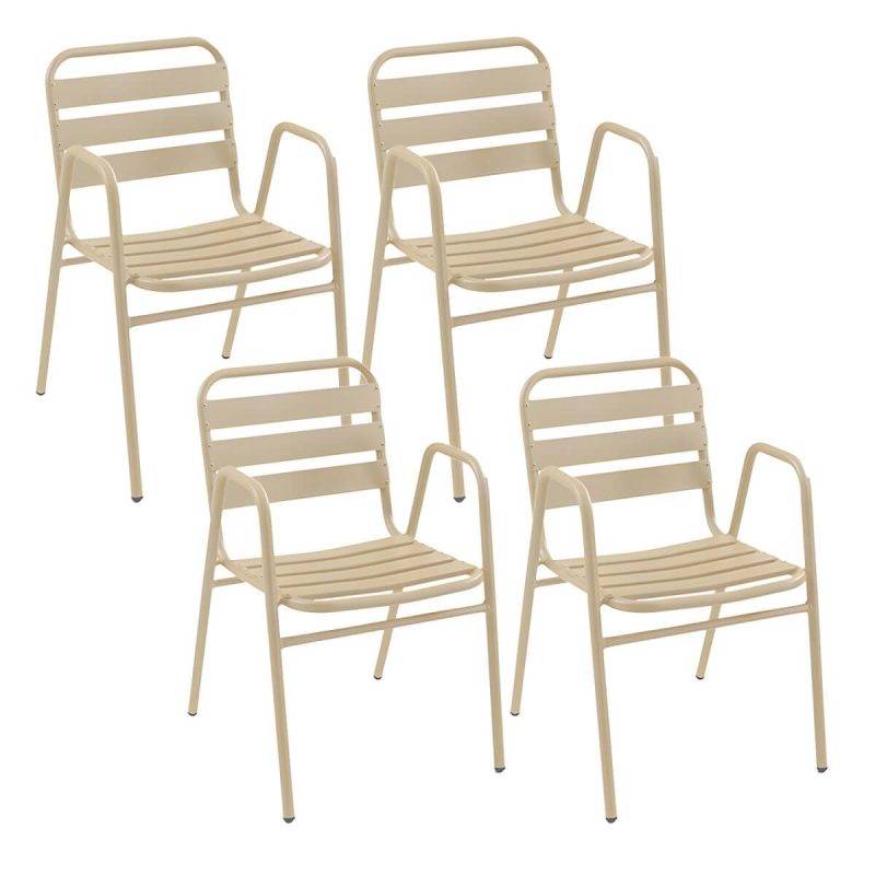 Metallische Outdoor-Esszimmerstühle Moderne stapelbare Patio-Esszimmerstühle wasserabweisend - Natürliche Finish 4-teiliges Set