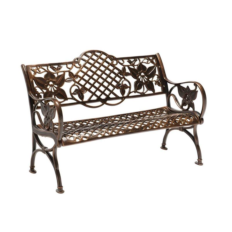 Moderne Metall-Gartenbank mit Beinen, wasserbeständig für den Außenbereich - Bronze 51"L x 25"B x 33"H