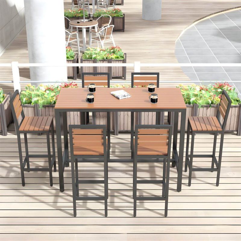 Metall- und Holz-Patio-Tisch Rechteckig Industrial No Distressing Bar Tisch - 180 x 60 x 105 cm Schwarzer Tisch Nur