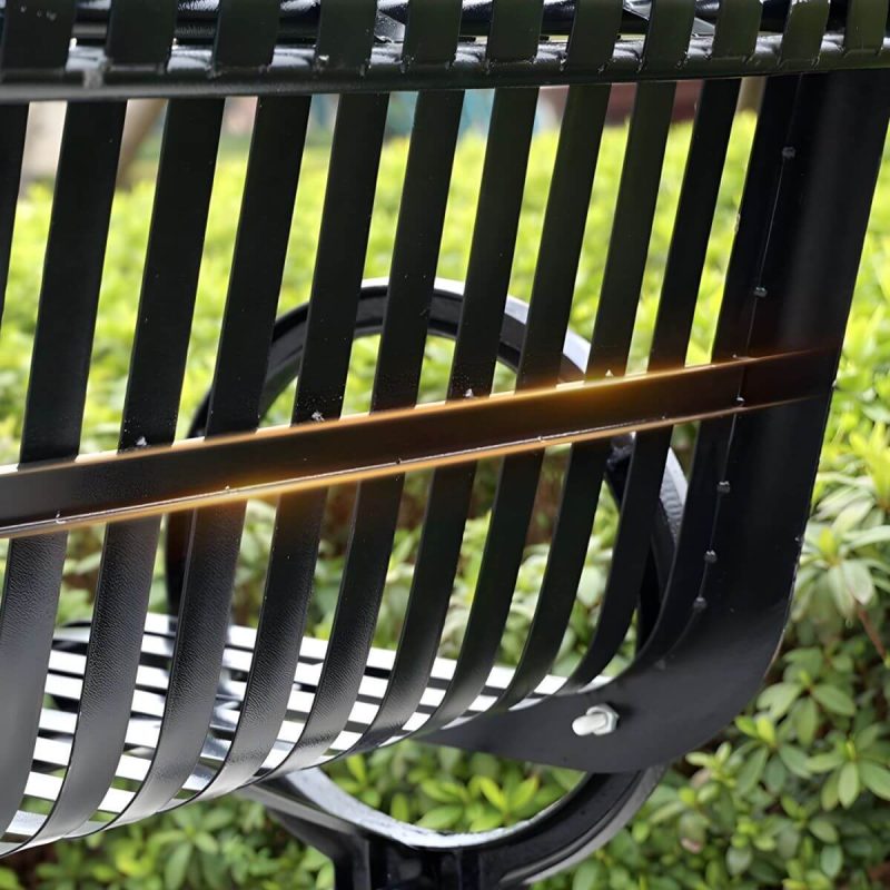 "Industrial Park Bench with Waterproof Steel Seating in Black - Water Resistant and Non-Foldable" - 47"L x 17"B x 16"H