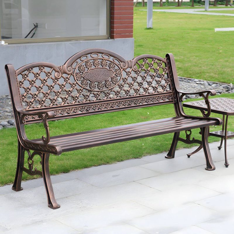 Moderner Metall-Parkbank-Stil mit Beinen, wasserbeständig für den Außenbereich - Bronze 61"L x 24"B x 34"H
