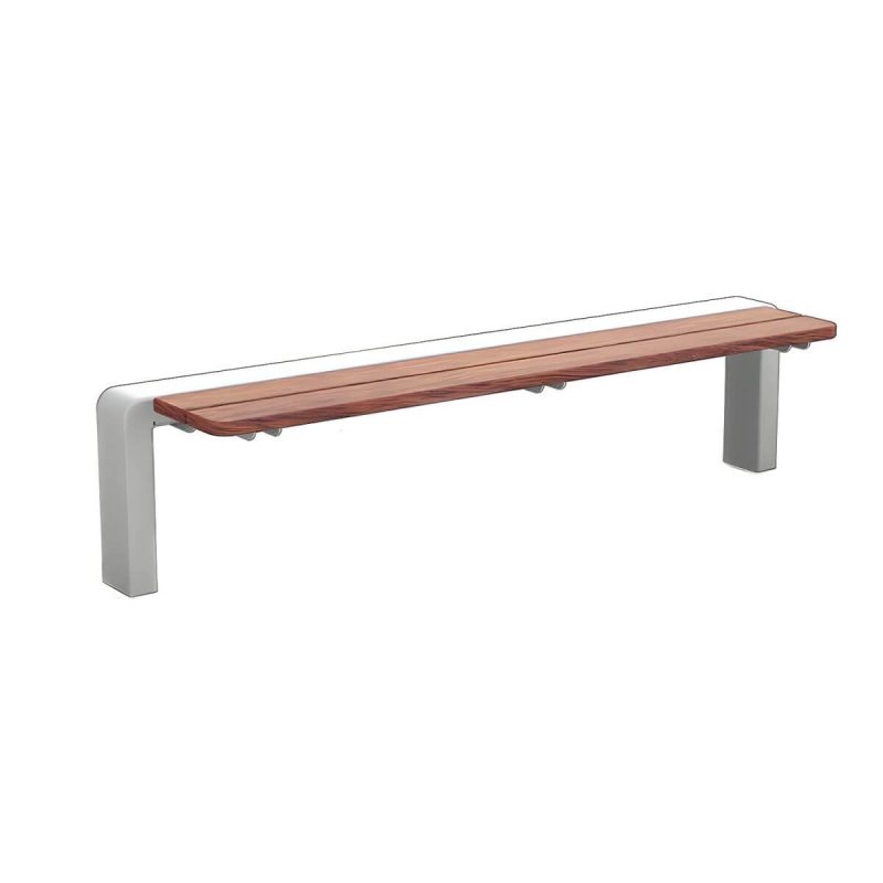 Wasserfeste Mid-Century Modern Parkbank mit Edelstahlrahmen und Kupferholz-Sitz - 59"L x 16"B x 18"H