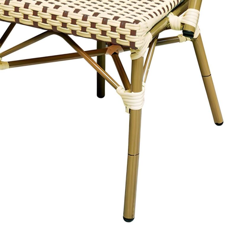 21" Breiter Tropischer Outdoor-Stuhl Rattan Armlehnen Esszimmer Seitenstuhl - Schwarz/ Weiß 2-teiliges Set