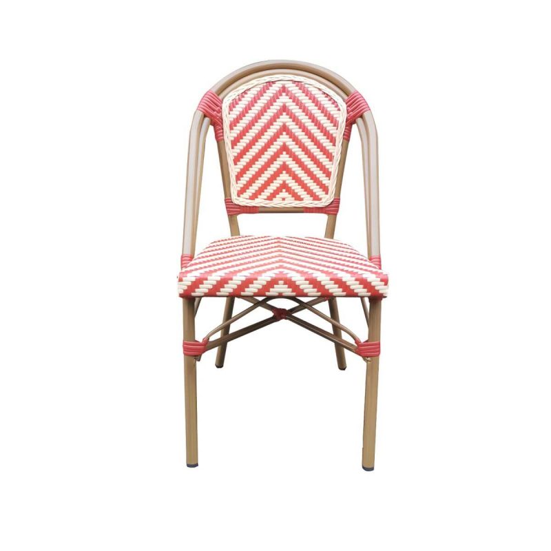 Tropische Outdoor-Bistro-Stühle Rattan Armless Stapelbare Patio-Esszimmerstühle - Rot-Weiß 8-teiliges Set