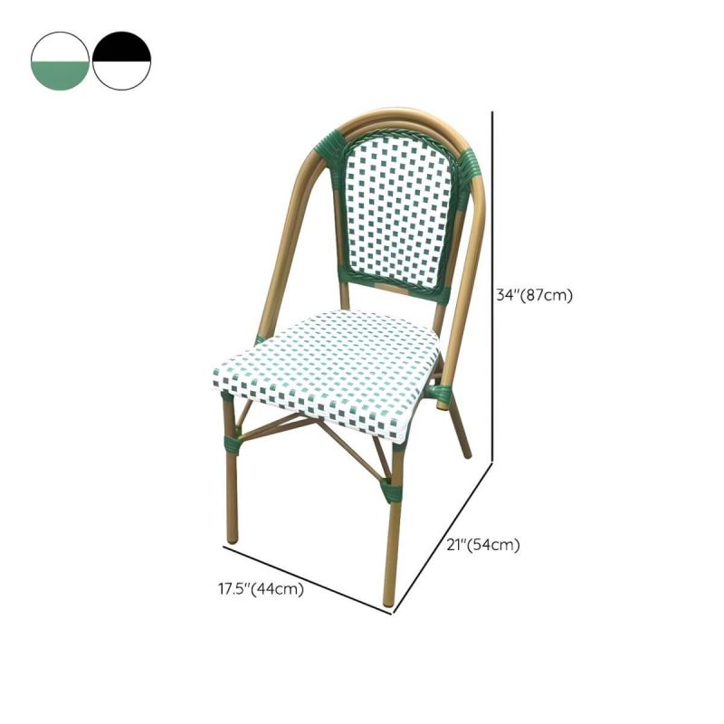 Dimension of 21" Wide Tropical Outdoor Chair Rattan Armles Dining Side Chair - Black White 2 Piece Set