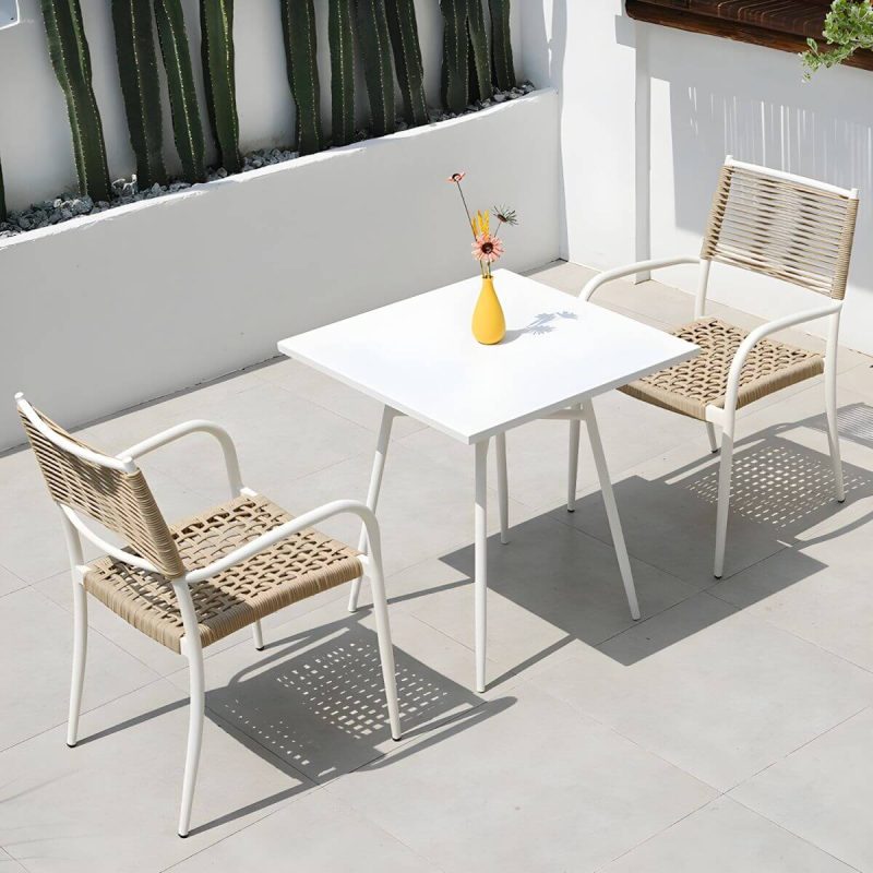 Zeitgenössischer Esstisch Weißer Outdoor-Tisch mit Metallgestell - Weiß 27,6"L x 27,6"B x 28,3"H Quadratischer Tisch nur