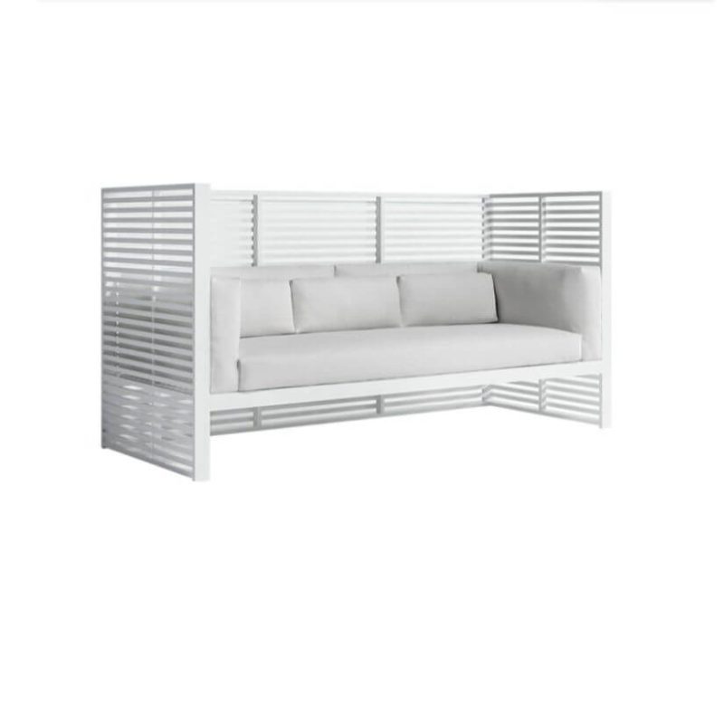 Weißes Legierung Trendiges Sofa für 3 Personen mit Kissen und Polster, UV-beständig, Hohe Rückenlehne, 3-Sitzer Sofa