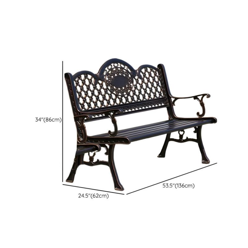 Dimension of Bohemian Metal Park Bench with Waterproof Design and Curved Arms - Copper 54"L x 24"W x 34"H