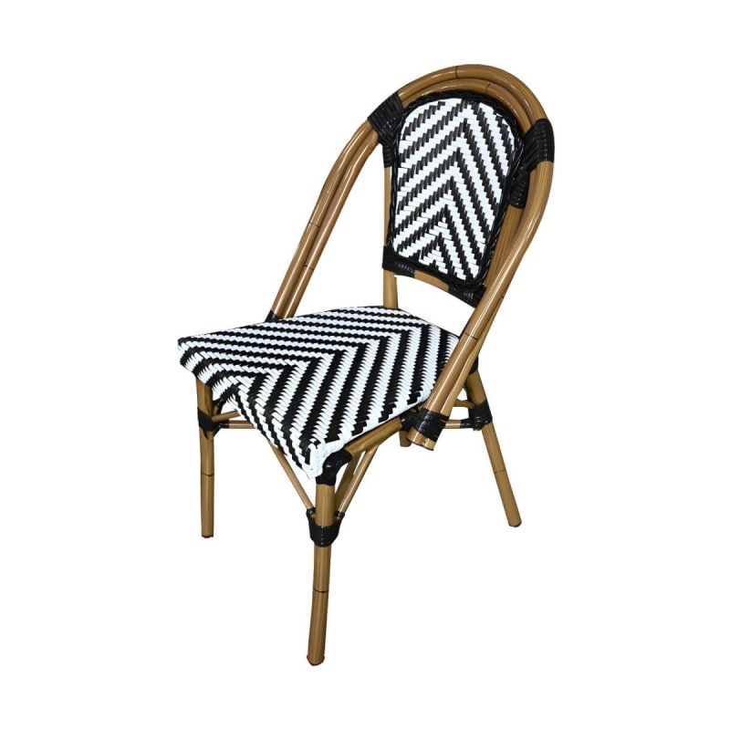 Tropische Outdoor-Bistro-Stühle Rattan Armless Stapelbare Patio-Esszimmerstühle - Schwarz-Weiß 4-teiliges Set