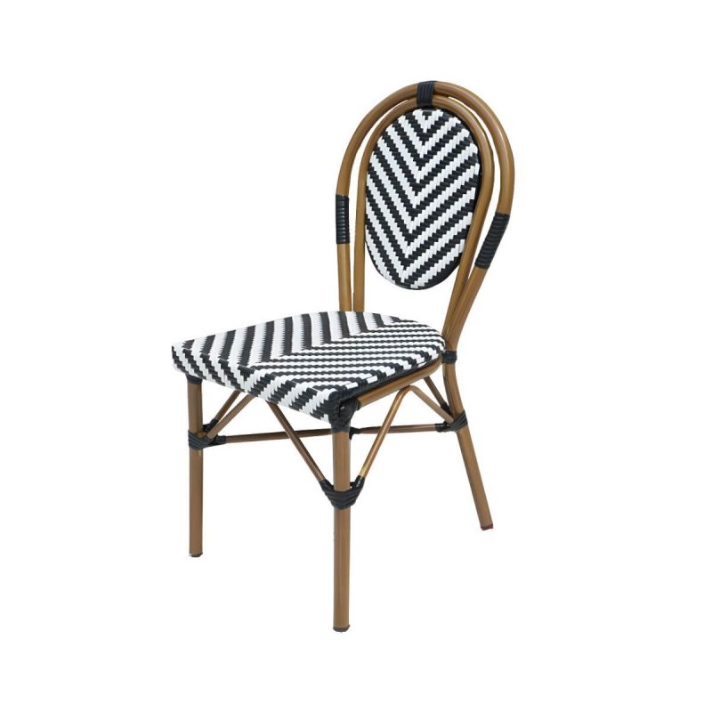 Tropische Outdoor-Bistro-Stühle Rattan Armless Stapelbare Patio-Esszimmerstühle - Blau-Weiß 8-teiliges Set
