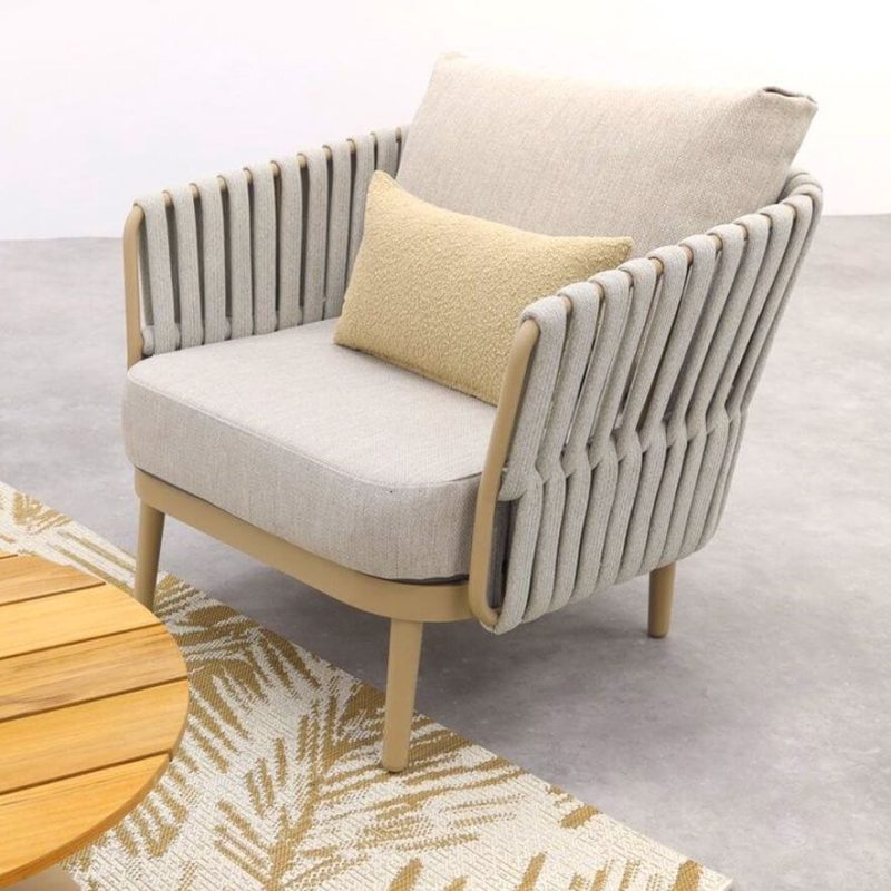 Beiger Einsitzer, Canvas-Bezug in Weiß, Stuhl, Metallgestell, gepolsterte Rückenlehne, wasserabweisend, 1-Sitzer Sofa