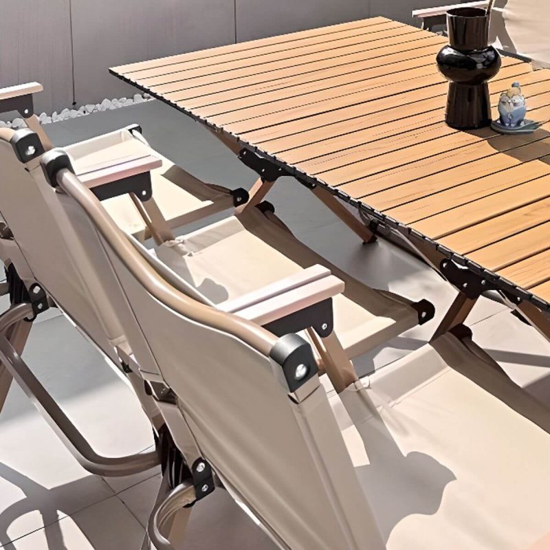 Modernes 7-teiliges Karamell Outdoor-Essset mit Stoffbezug, rostbeständig, Stuhl & Tisch, 47"L x 24"B x 18"H, Tisch & 6 Stühle