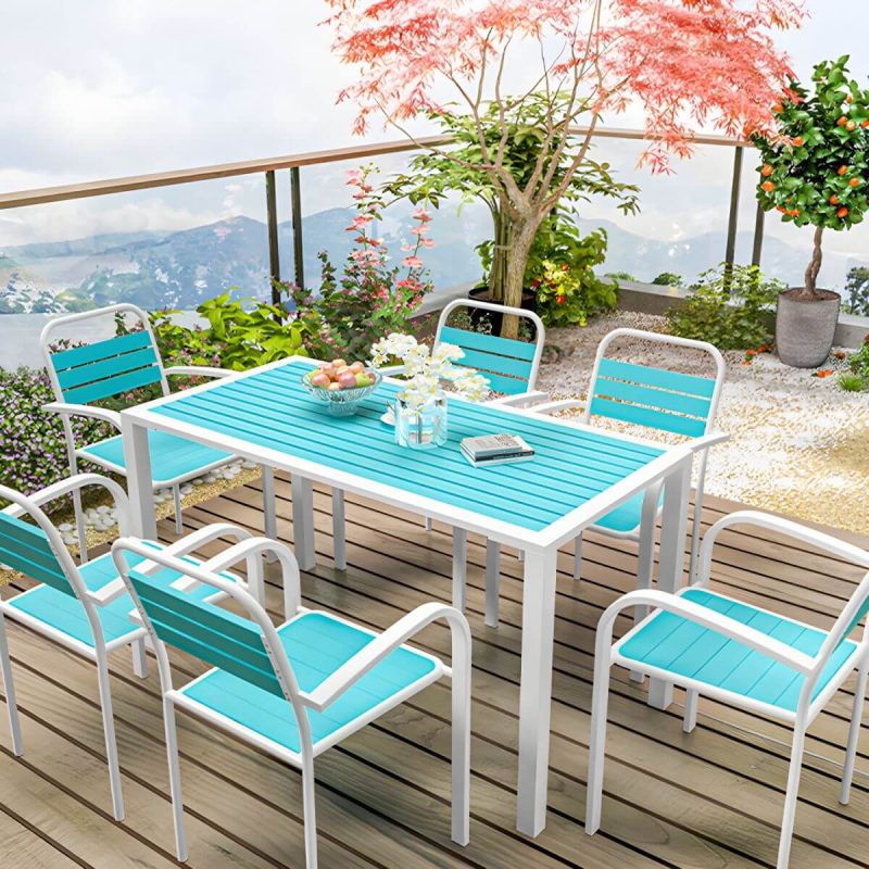 Zeitgenössischer Holz-Patio-Tisch wetterbeständig in rechteckiger/quadratischer Form - Blau 55,1"L x 27,6"B x 29,5"H Nur Tisch