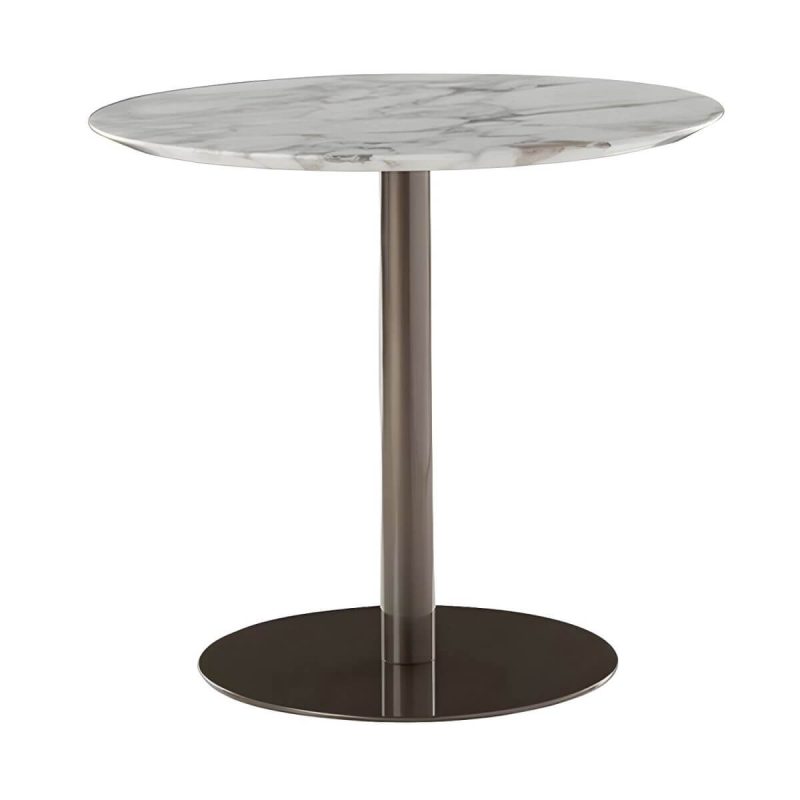Moderner geometrischer wasserdichter Hof Tisch Metallbasis Outdoor Tisch - Nur Tisch Rund Marmor 60 x 60 x 75 cm