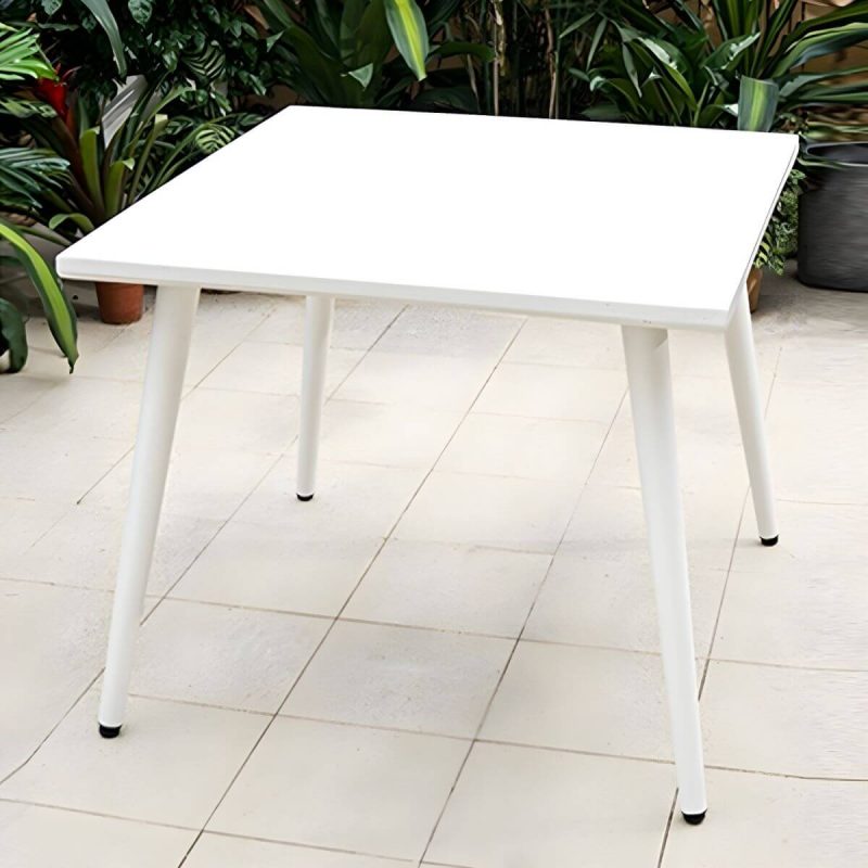 Metall-Patio-Tisch im zeitgenössischen Stil, wasserbeständig in Weiß - 35,4"L x 35,4"B x 28,3"H Quadratisch