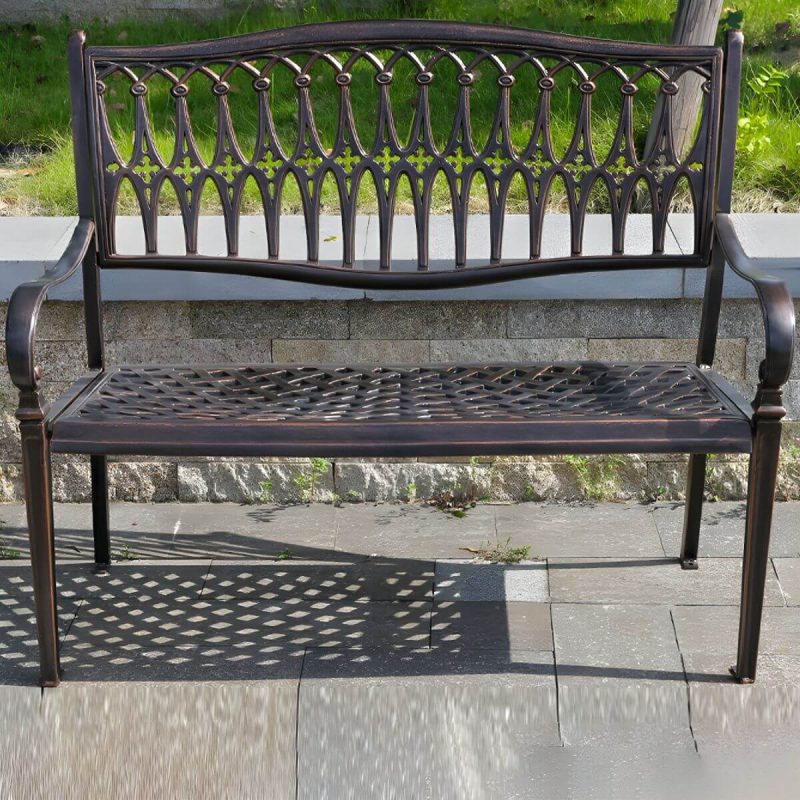 Bohemian Metall Parkbank mit wasserdichtem Design und geschwungenen Armlehnen - Kupfer 46"L x 26"B x 38"H