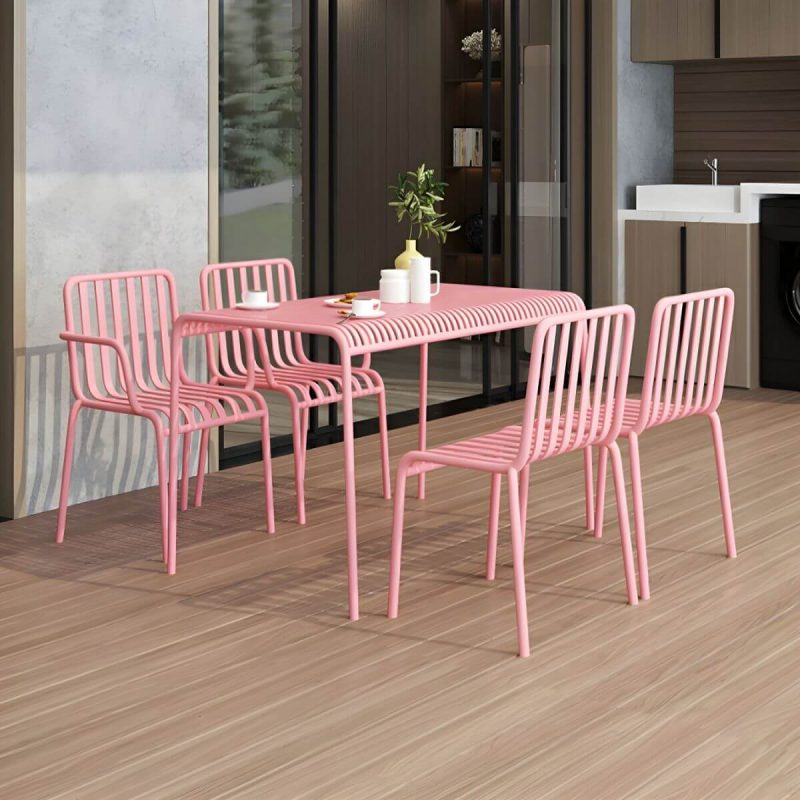 Eleganter Eiserner Terrassen-Esstisch im modernen Stil mit UV-beständigem und nicht faltbarem Design - Nur Tisch 120 x 70 x 75 cm Pink