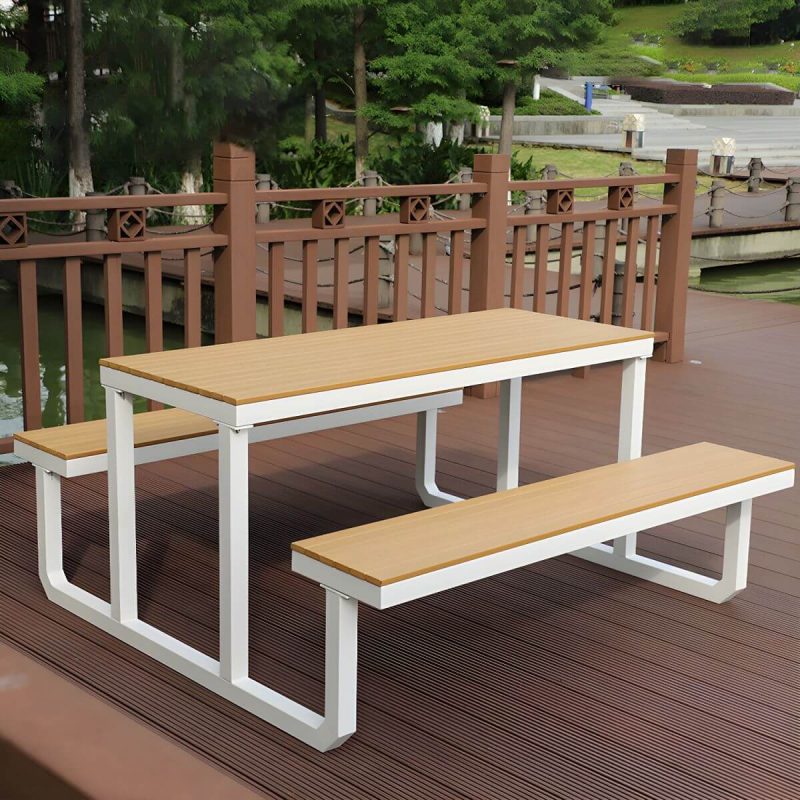 Zeitgenössischer unbehandelter rechteckiger Picknicktisch UV-beständiger Picknicktisch - 47"L x 69"B x 29"H Sonnenschirmloch nicht enthalten Nur Aluminiumtisch