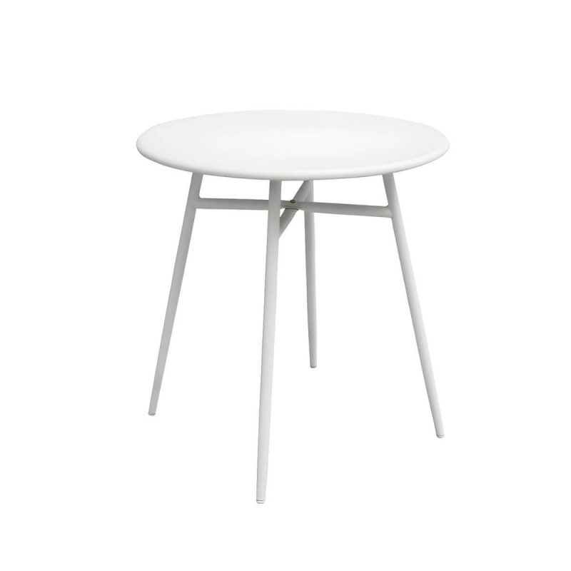 Zeitgenössischer Esstisch Weißer Outdoor-Tisch mit Metallgestell - Weiß 27,6"L x 27,6"B x 28,3"H Runder Tisch nur
