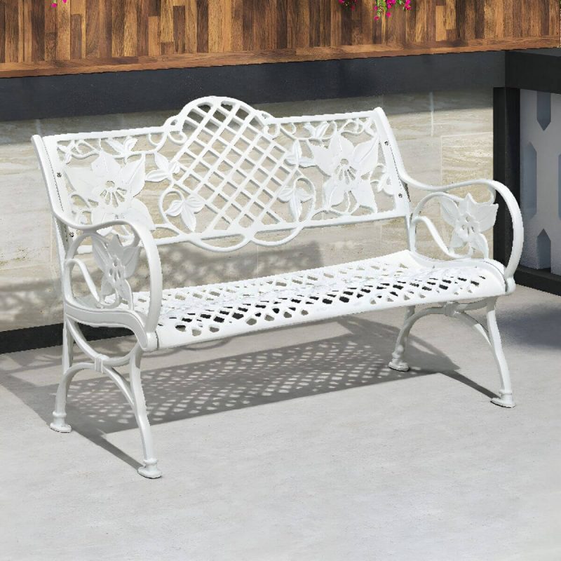 Bohemian Metal Park Bank mit wasserdichter und wasserabweisender Design, mit Armlehnen und Rückenlehne - Weiß 60"L x 21"B x 37"H