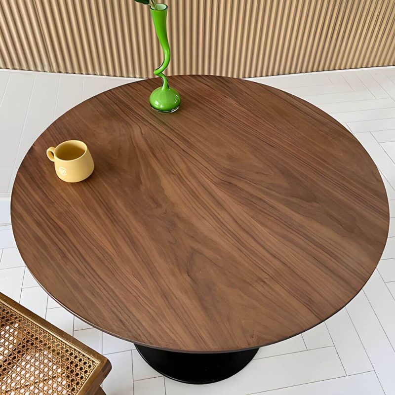 Zeitgenössischer Stil Holz-Patio-Tisch rund mit Metallbeinen in Natur/Braun - Braun 35,4"L x 35,4"B x 28,7"H Nur Tisch