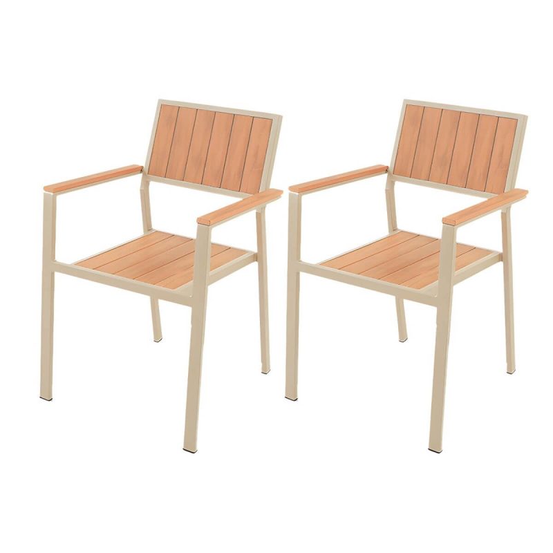 Metallische Outdoor-Esszimmerstühle Moderne stapelbare Patio-Esszimmerstühle wasserabweisend - Braun 2-teiliges Set