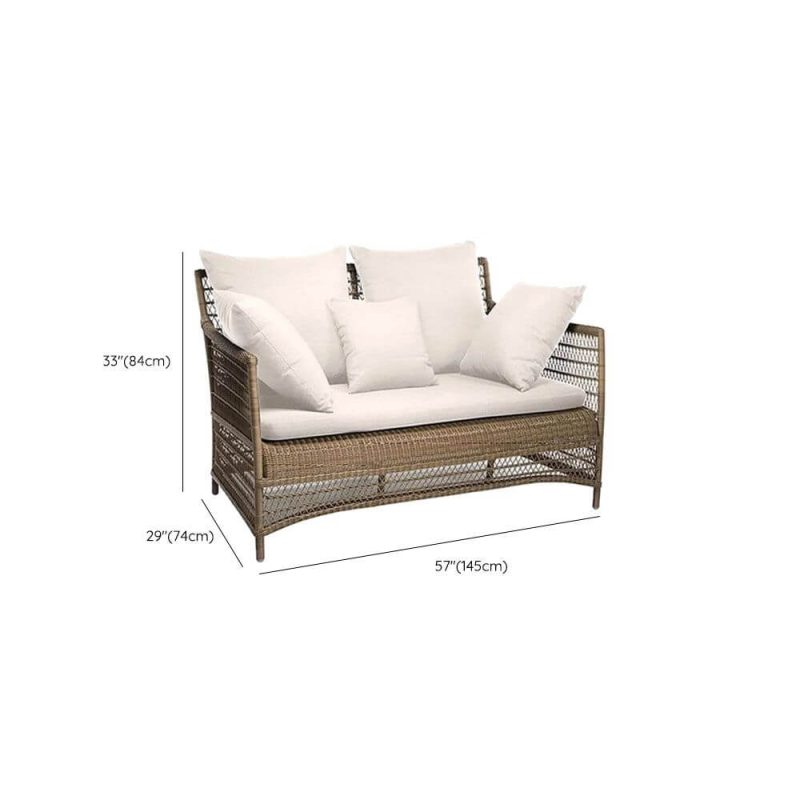 Dimension of Trendy White Alloy Loveseat for 2 with Pillow, UV Resistant Cushion, Loveseat