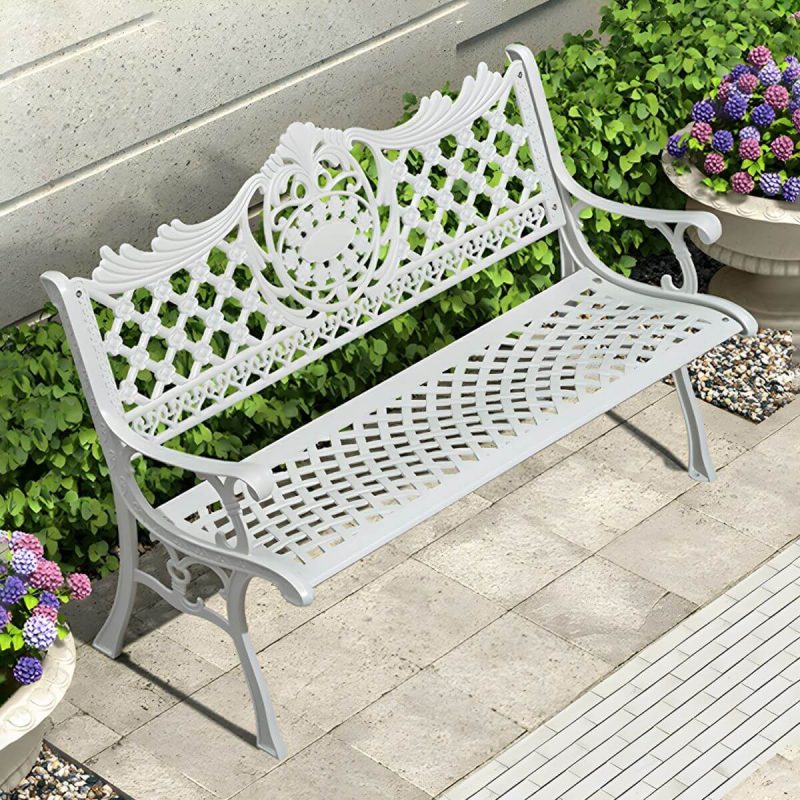 Bohemian Metal Park Bank mit wasserdichter und wasserabweisender Design, mit Armlehnen und Rückenlehne - Weiß 50"L x 20"B x 33"H